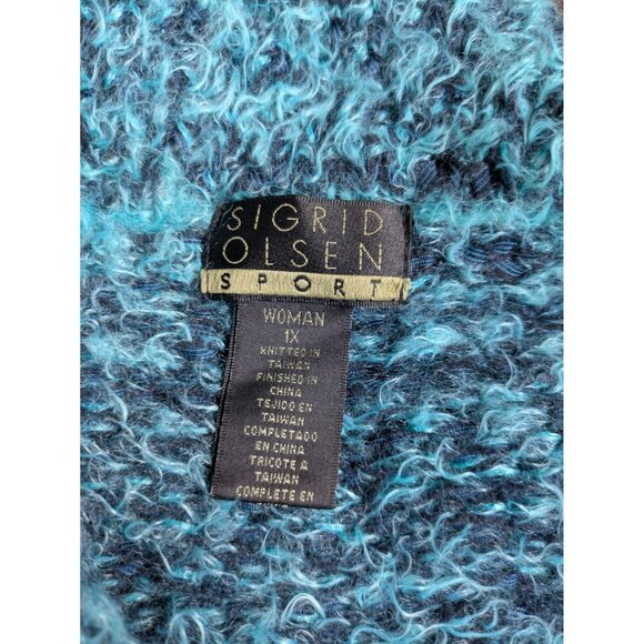 Sigrid Olsen Women's Blue & Teal Ombre Fuzzy knit cardigan Size 1X - Picture 5 of 12